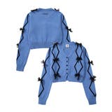 ブルー | 【HOOK】for girls リボン付きカーディガン ショート丈 | HOOK