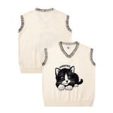 ライトベージュ | HOOK -original- 猫イラストステッチニットベスト | HOOK