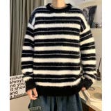 ブラック | メンズ ストライプシャギーニット プルオーバー【AW】 | aimoha men