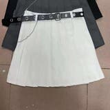 ホワイト | チェーンベルト付きプリーツミニスカート 韓国ファッション ワンピース | aimoha 