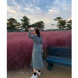 配色Vネック花柄ワンピース 韓国ファッション ワンピース | aimoha  | 詳細画像1 