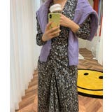 ブラック | 配色Vネック花柄ワンピース 韓国ファッション ワンピース | aimoha 