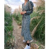 配色Vネック花柄ワンピース 韓国ファッション ワンピース | aimoha  | 詳細画像3 