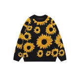 ブラック | サガラ刺繍風ひまわり総柄ニット ストリート系 オラオラ系 | HOOK