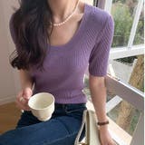 パープル | ラウンドネックシンプルカットソー 韓国ファッション ハイウエスト | aimoha 