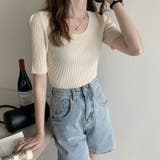 オフホワイト | ラウンドネックシンプルカットソー 韓国ファッション ハイウエスト | aimoha 