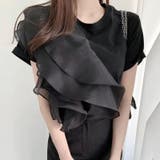 ブラック | フリル付きTシャツ 韓国ファッション ロンT | aimoha