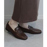 モカ | 【shoes365】スクエアトゥ ローヒール ローファー | aimoha
