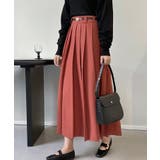 レッド | ハイウエストプリーツスカート 韓国ファッション ロングスカート | aimoha
