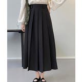 ブラック | ハイウエストプリーツスカート 韓国ファッション ロングスカート | aimoha