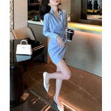 Vネックシャツ襟アシンメトリーワンピース 韓国ファッション Jasmine | aimoha  | 詳細画像2 