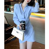 Vネックシャツ襟アシンメトリーワンピース 韓国ファッション Jasmine | aimoha  | 詳細画像1 