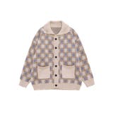 ベージュ | レトロ調幾何学チェック柄前開きポロ襟ニット ストリート系 オラオラ系 | HOOK