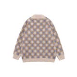レトロ調幾何学チェック柄前開きポロ襟ニット ストリート系 オラオラ系 | HOOK | 詳細画像2