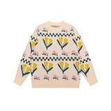 ベージュ | レトロ調花模様ニット風ウスェット ストリート系 オラオラ系 | HOOK