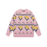 ピンク | レトロ調花模様ニット風ウスェット ストリート系 オラオラ系 | HOOK