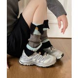 ブラック | 【MOSOX】木製ボタン付きマルチボーダーレッグウォーマー | aimoha