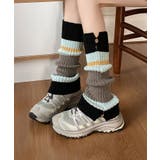 【MOSOX】木製ボタン付きマルチボーダーレッグウォーマー | aimoha | 詳細画像1