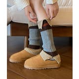 ベージュ | 【MOSOX】木製ボタン付きマルチボーダーレッグウォーマー | aimoha