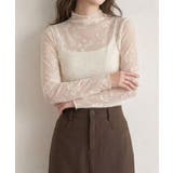 アイボリー | 【Jasmine】リボン刺繍シアーハイネックトップス | aimoha