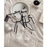 ホワイト | レースアップ風リボンロングソックス | aimoha 