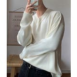 ホワイト | Vネック片畦ニットプルオーバー ロンT スウェット | aimoha men