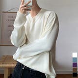 Vネック片畦ニットプルオーバー ロンT スウェット | aimoha men | 詳細画像1 