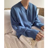 Vネック片畦ニットプルオーバー ロンT スウェット | aimoha men | 詳細画像20 