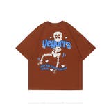 ブラウン | 【HOOK】個性派スケルトンバックプリント半袖ビッグTシャツ ユニセックス 韓国 | HOOK