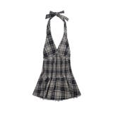 ブルー | 【HOOK】for girls チェック柄ホルターネックミニワンピース | HOOK