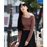 BROWN | アシンメトリネックリブトップス 変形ネック カットソー | aimoha