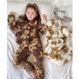 ブラウン | OUTLET 韓国子供服 かわいいクマ総柄フリースルームウェア | aimoha kids