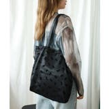 ブラック | 【HOOK】for girls リボン総柄フロッキー生地トートバッグ | HOOK