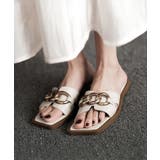 ホワイト | チェーンスクエアトゥぺたんこサンダル 【Jasmine】韓国ファッション ワンピ… | aimoha 