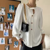 ノーカラーフロントデザインブラウス 長袖シャツ 韓国ファッション | aimoha  | 詳細画像1 