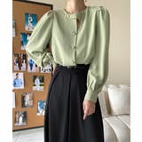 ノーカラーフロントデザインブラウス 長袖シャツ 韓国ファッション | aimoha  | 詳細画像4 