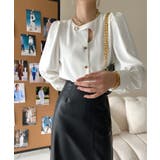 ノーカラーフロントデザインブラウス 長袖シャツ 韓国ファッション | aimoha  | 詳細画像11 