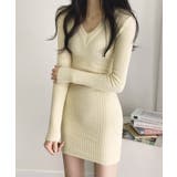 太リブニットVネックミニワンピース 韓国ファッション ニット | aimoha | 詳細画像4