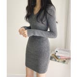 太リブニットVネックミニワンピース 韓国ファッション ニット | aimoha | 詳細画像7