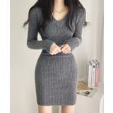 太リブニットVネックミニワンピース 韓国ファッション ニット | aimoha | 詳細画像9