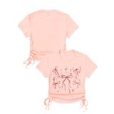 ピンク | 【HOOK】for girls 裾シャーリングリボンプリント半袖TEE | HOOK