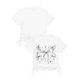 ホワイト | 【HOOK】for girls 裾シャーリングリボンプリント半袖TEE | HOOK