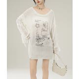 ベージュ | 【HOOK】for girls バタフライプリント袖レースリボンライン透かしニッ… | HOOK