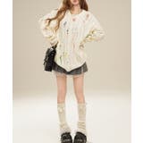 for girls ペイントプリントケーブル編みダメージニット | HOOK | 詳細画像19 