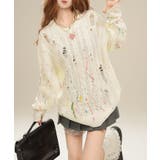 for girls ペイントプリントケーブル編みダメージニット | HOOK | 詳細画像22 