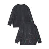 ダークグレー | for girls ペイントプリントケーブル編みダメージニット | HOOK