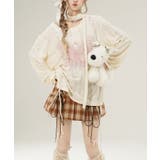 ライトベージュ | 【HOOK】for girls バタフライプリントダメージ編み裾シャーリング透か… | HOOK