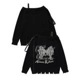 ブラック | 【HOOK】for girls オフショルダーリボン刺繍ニット | HOOK