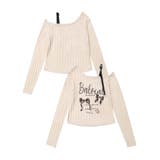 ベージュ | 【HOOK】for girls リボンプリントオープンショルダーニットソー | HOOK