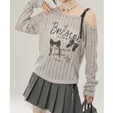 【HOOK】for girls リボンプリントオープンショルダーニットソー | HOOK | 詳細画像1 